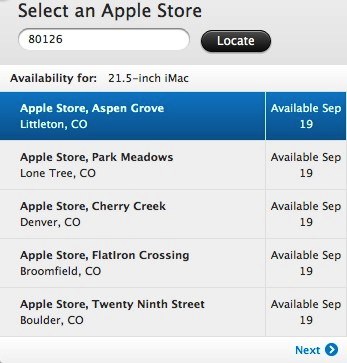 Apple is now reporting that 21.5 iMac orders aren't available for in-store pickup until September 19