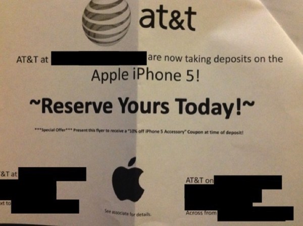 Are you ready to plunk $100 to secure your iPhone 5 pre-order? Call your local AT&T Store for details…