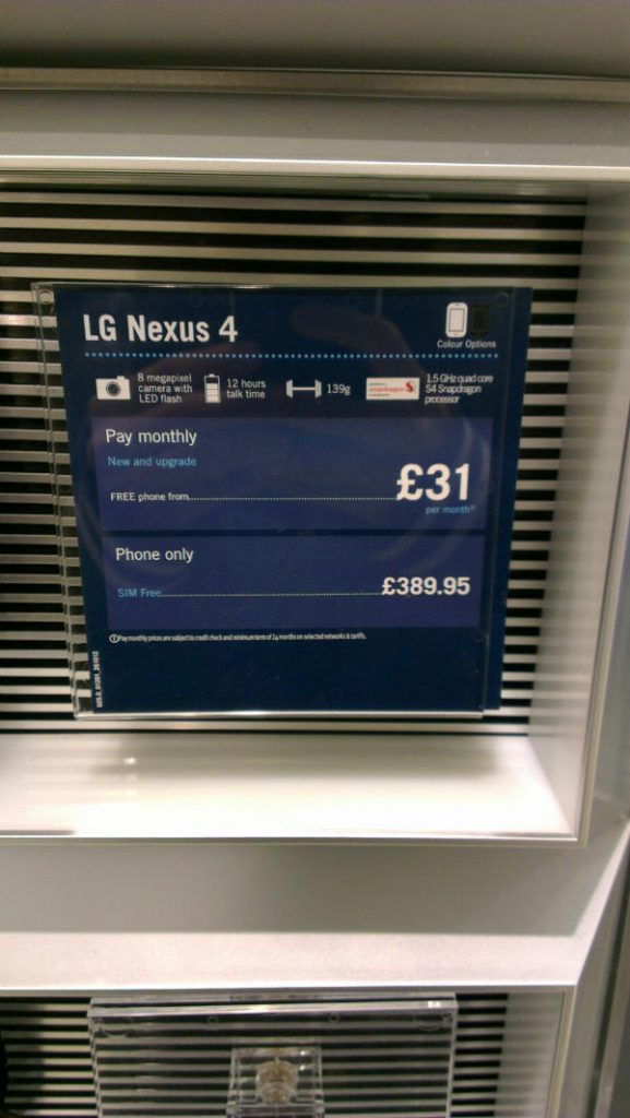 LG Nexus 4 leaked ad carphone warehouse