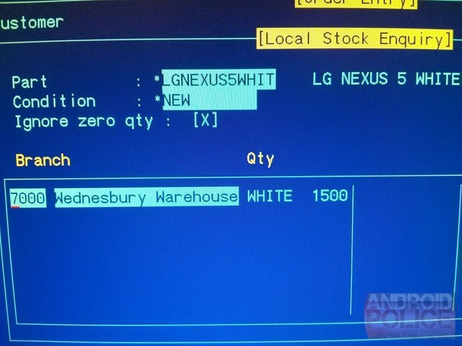 White Nexus 5 inventory list sighting