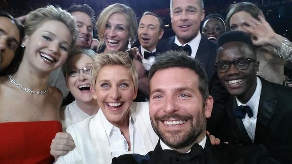 Ellen Degeneres' record-breaking Oscars Tweet from the 2014 Academy Awards Ceremony. (Credit: @TheEllenShow)