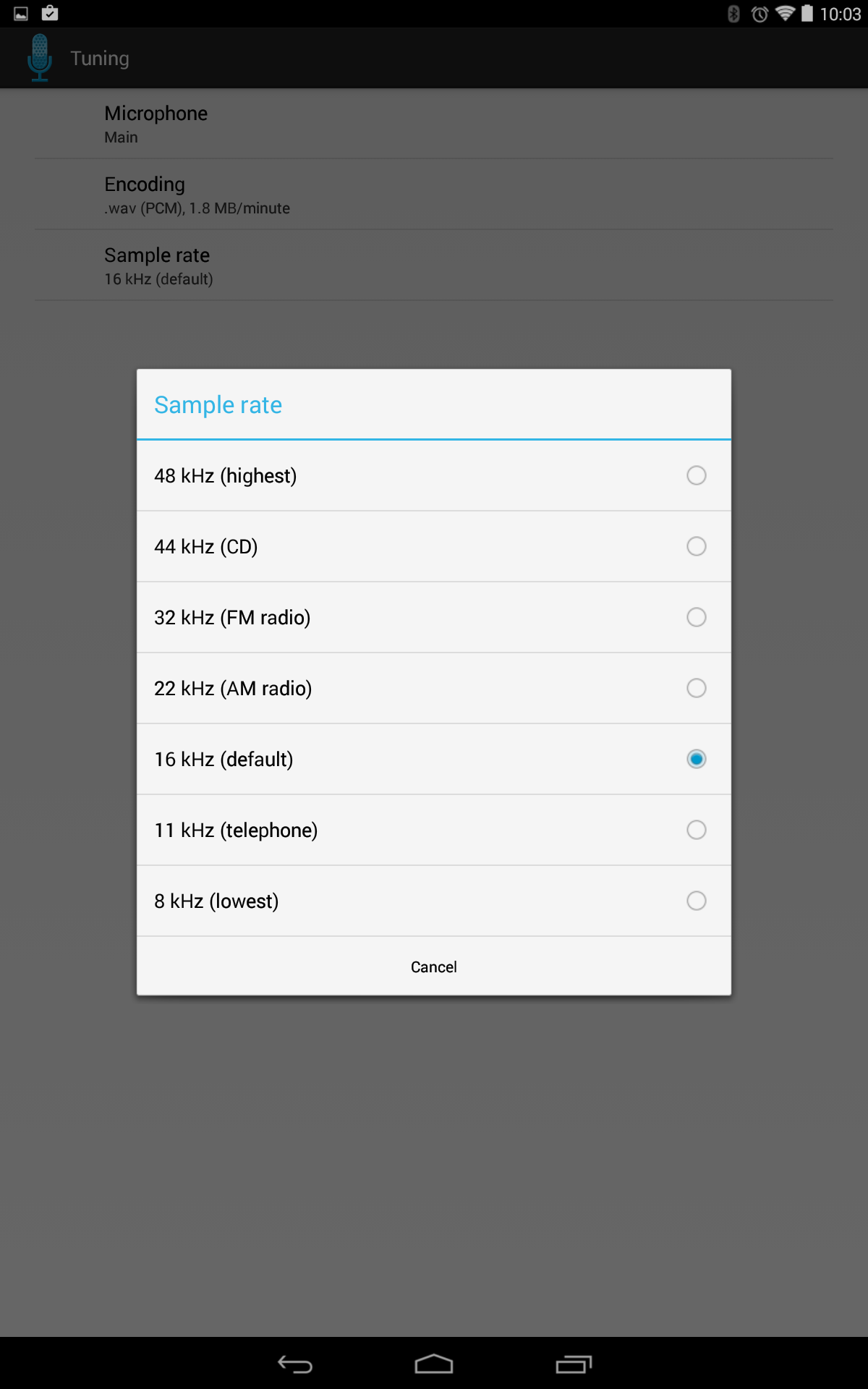 Easy Voice Recorder - Sample Rate