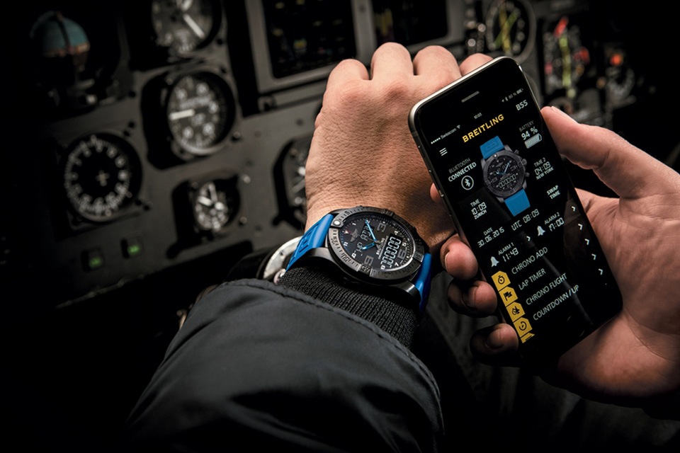 Breitling Exospace B55 Smartwatch paired with a phone via Bluetooth