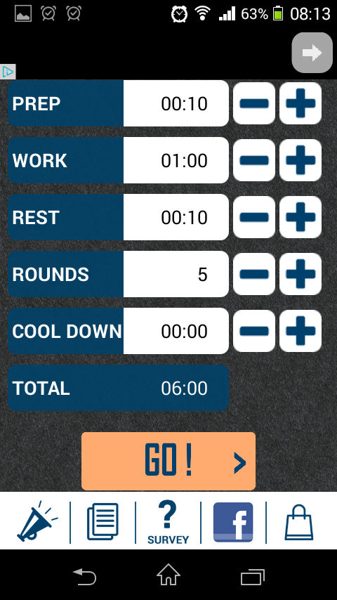 HIIT Interval Training Timer's main screen
