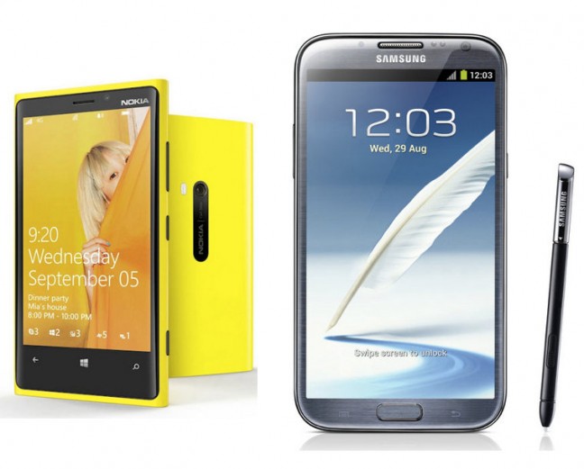 Samsung Galaxy Note 2 and Nokia Lumia 920