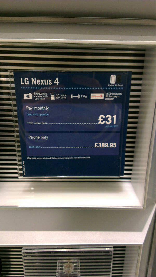 LG Nexus 4 leaked ad carphone warehouse