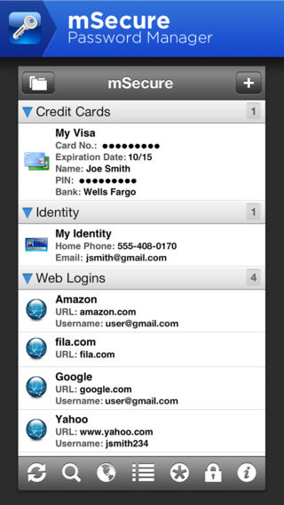 mSecure Password Manager iPhone App