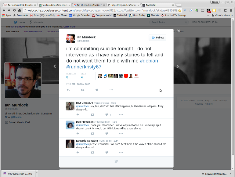 Ian Murdock tweet suggests suicide