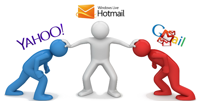 An image of Yahoo, Gmail and Hotmail Logos