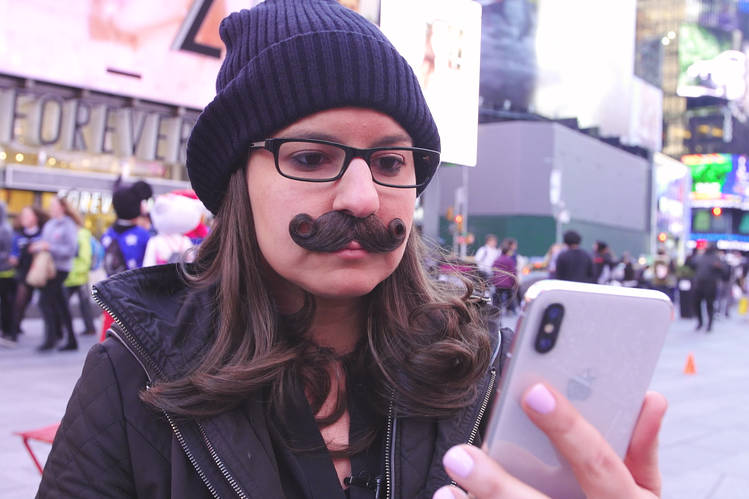 WSJ's Joanna Stern trying to fool Face-ID with a moustache, as expected Face-ID doesn't fall for it