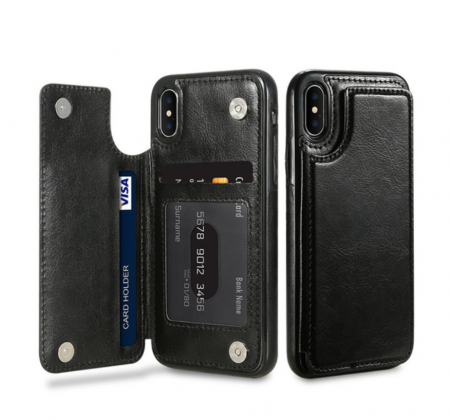 Black Flip Leather Wallet Case