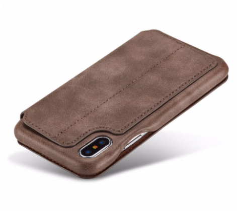 Flip Stand Leather Wallet Case Dark Brown Back