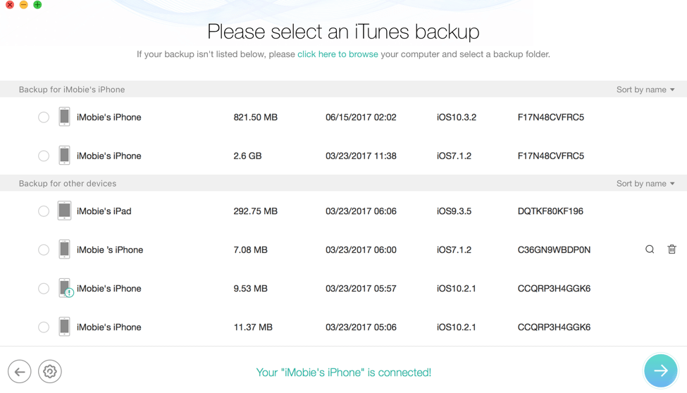 Recovering backup from iTunes