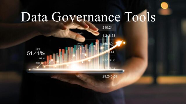 Businessman holding tablet and showing a growing virtual hologram of statistics, graph and chart with arrow up on dark background. Stock market. Business growth, planing and strategy concept. 5 Best Data Governance Tools To Handle Your Business Data