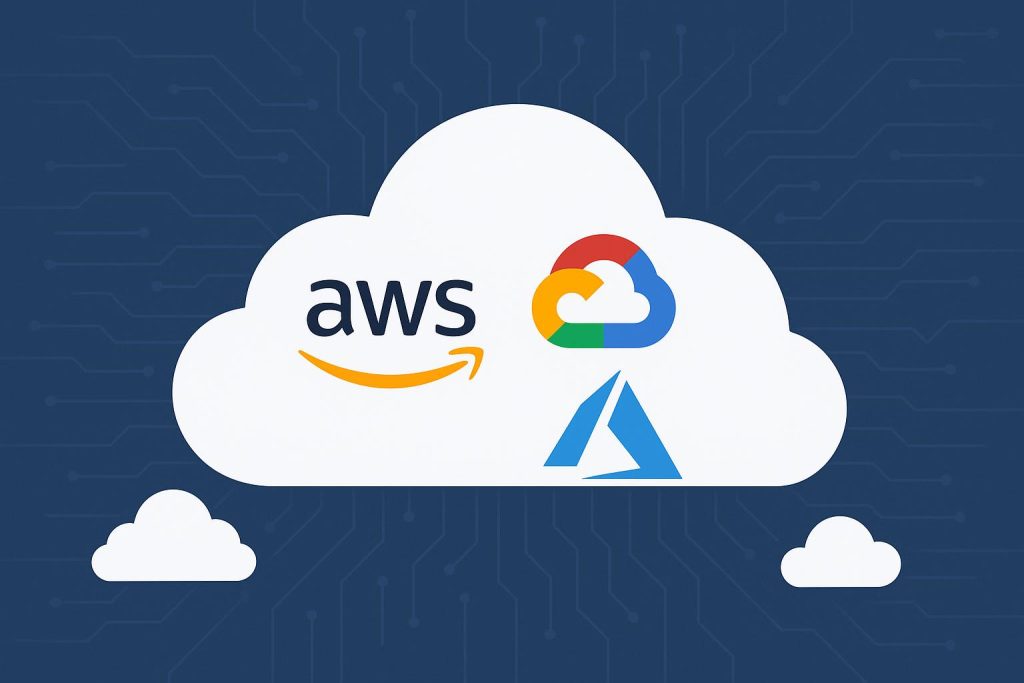 AWS, Google Cloud, and Azure logos side by side representing cloud computing platform comparison