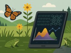 Biologists analyzing field data with machine learning tools for advanced research insights
