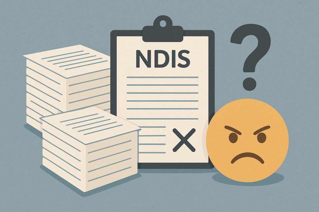 NDIS application paperwork, forms, and documents highlighting challenges in review processes