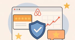 Modern Airbnb property with positive reviews and high ratings, showcasing excellent reputation management