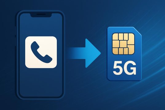 5G SIM card with smartphone highlighting fast mobile data and number porting ease