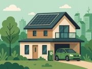 Modern eco-friendly home with solar panels and sustainable landscaping reflecting green real estate trends