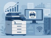 Modern office printers and documents highlighting managed print services in business environments