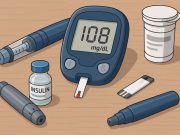 Blood glucose meter and insulin pen illustrating Type-1 diabetes management and monitoring