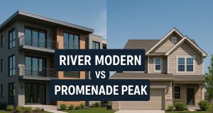 Modern apartments of River Modern and Promenade Peak side by side for property investment comparison