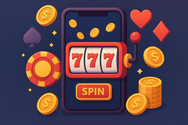 5 Design Tricks Online Gaming Apps Use to Keep You Spinning Colorful casino app interface with spinning slot reels and animated design elements on a smartphone