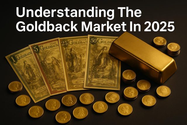 Understanding The Goldback Market In 2025 Physical Goldback notes displayed with gold bars symbolizing currency and precious metal market