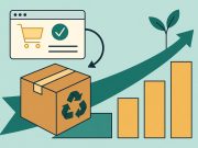 What Happens When Customer Returns Are Treated as Growth Opportunities Shopping cart with returned products and upward arrow symbolizing business growth opportunities