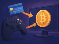 Cryptocurrency symbols and gaming controllers illustrating fast payments in online gaming