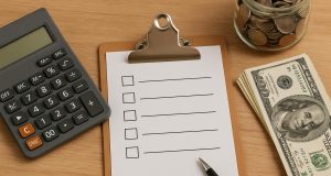 Personal budgeting planner, calculator, and notepad for financial check-in before major decisions