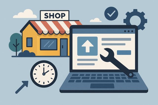 Modern local business website interface displaying easy upgrade tools and streamlined design features