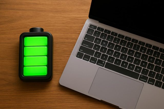 Apple Silicon chip illustration highlighting enhanced laptop battery life and energy efficiency