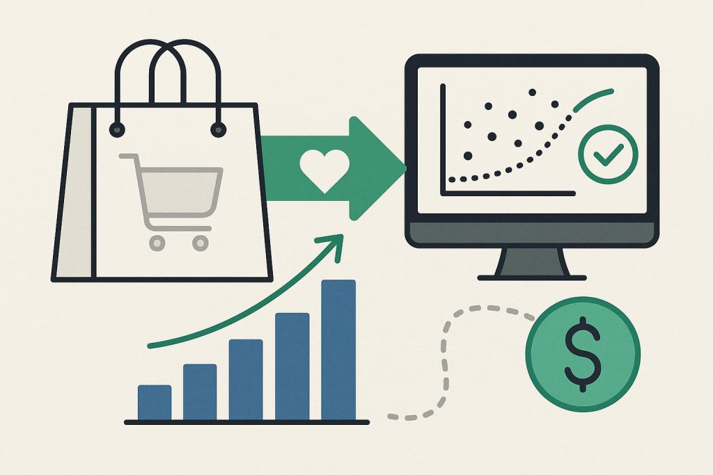 Predictive modeling dashboard showing e-commerce retention and churn analytics for brands