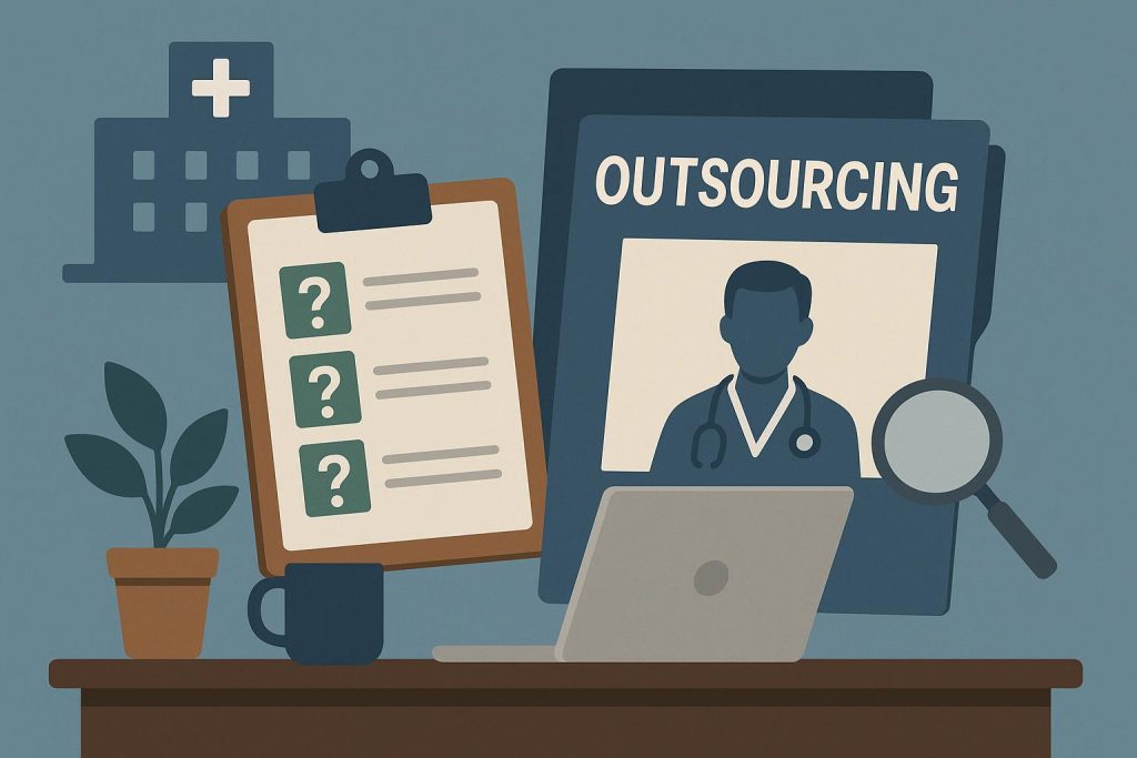 Hospital executive reviewing physician advisory outsourcing options and key decision factors