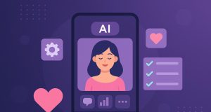 Smartphone displaying top AI girlfriend app features and chat interface for choosing the best app