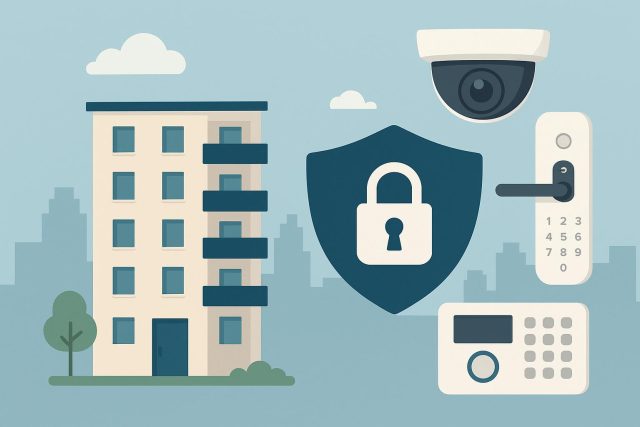 Smart Security Perks of Condo Living Modern condo building with digital access panel highlighting advanced security features