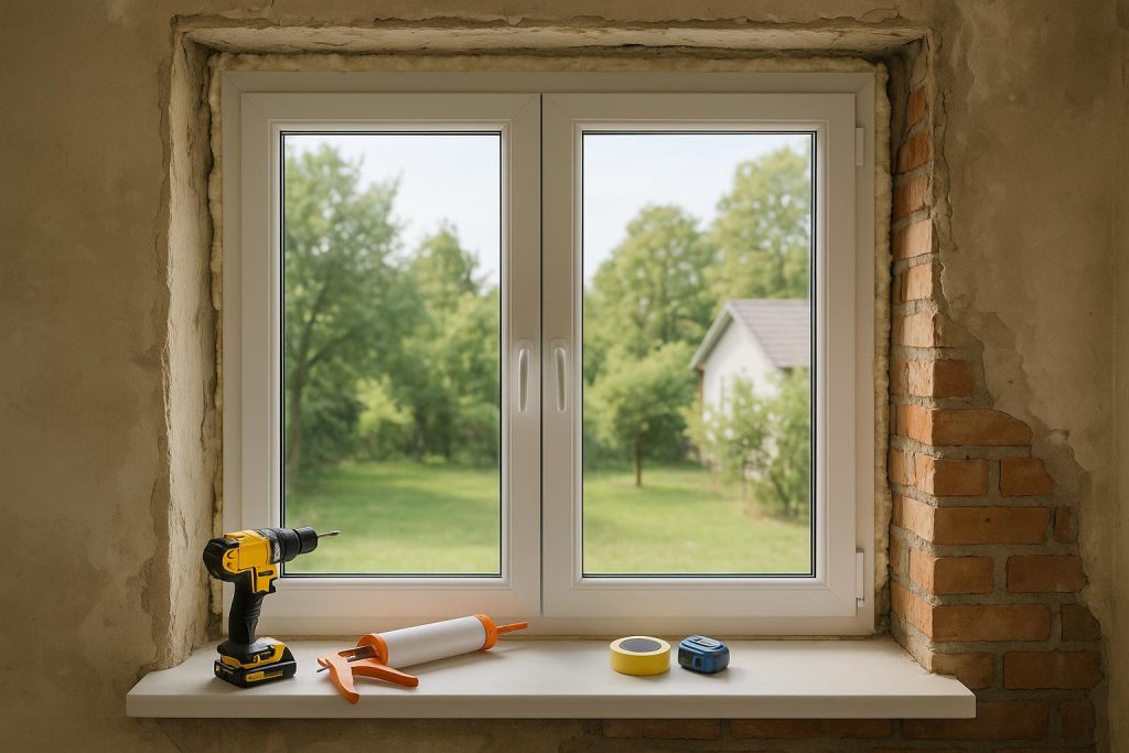 Modern double-glazed windows installed in a stylish renovated home exterior for energy efficiency