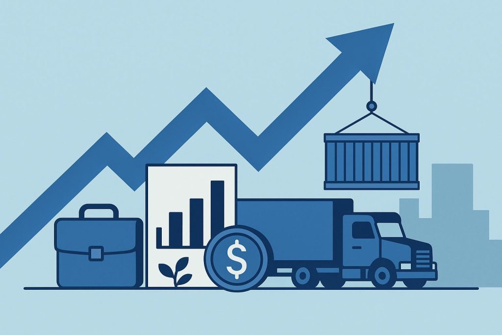 Trucks on highway representing transportation industry challenges and labor market growth planning