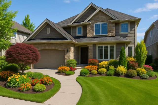 How Thoughtful Landscaping Transforms Curb Appeal in Calgary Lush Calgary front yard with vibrant plants and modern design boosting home curb appeal