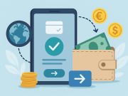 Digital wallet app transferring money internationally on a smartphone screen