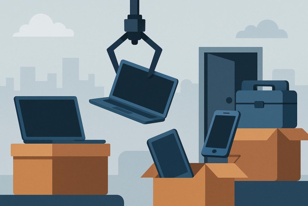 Secure remote device retrieval process by ITAD company with logistics and data protection elements
