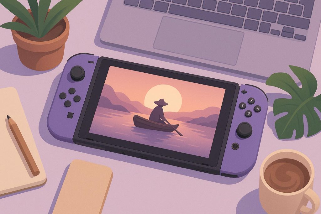 Soothing video game landscapes with calming colors, highlighting relaxing gameplay experiences
