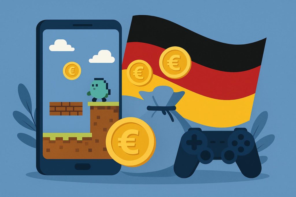 Smartphone displaying popular German mobile game with euro coins highlighting monetization strategy