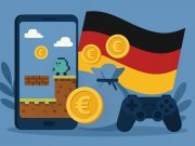 Smartphone displaying popular German mobile game with euro coins highlighting monetization strategy