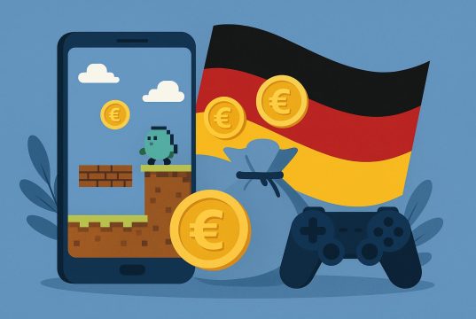 Smartphone displaying popular German mobile game with euro coins highlighting monetization strategy