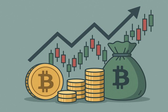 Cryptocurrency coins and growth chart symbolizing realistic investment expectations in crypto