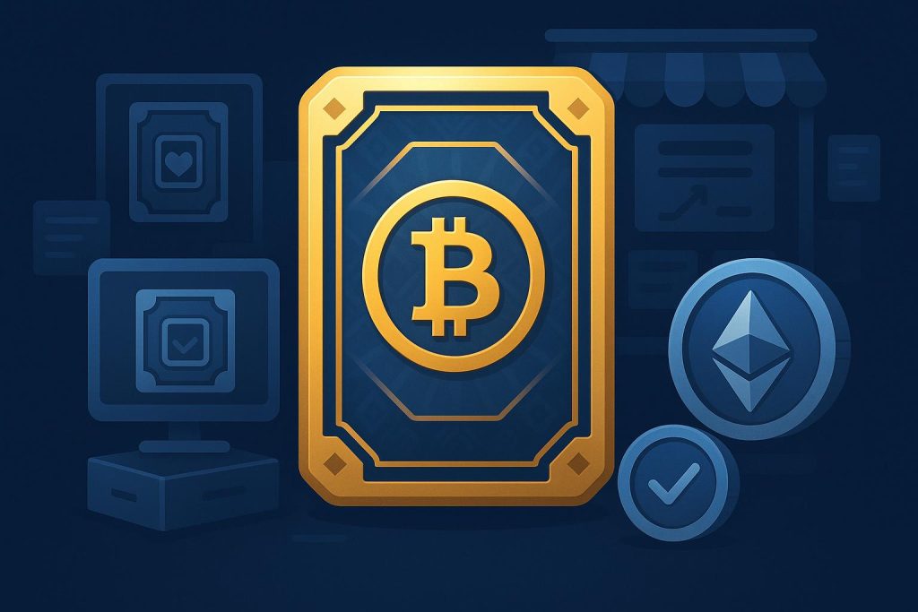 Digital trading cards displayed on a futuristic crypto marketplace platform for collectors