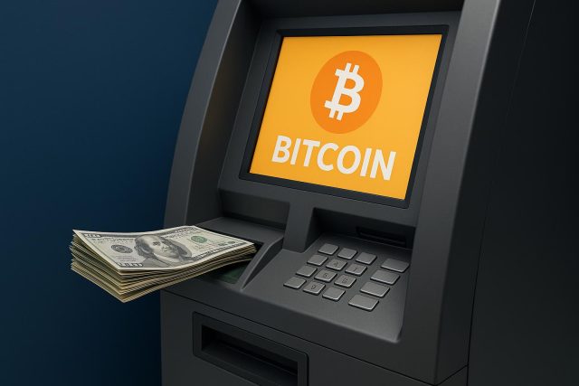 Bitcoin ATM dispensing cash, illustrating step-by-step instant cryptocurrency transaction process